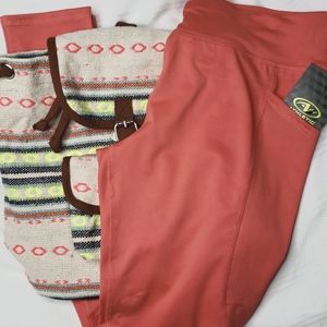 NWT Girls size 18 Athletic Works Orangish leggings and Bohemian mini backpack